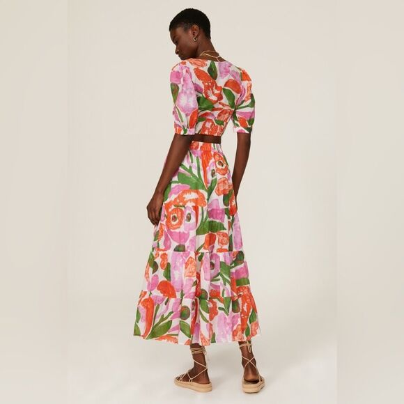 Banjanan Agatha Floral Tiered Midi Skirt in Orange/Green/Pink/White size Medium - Picture 15 of 16